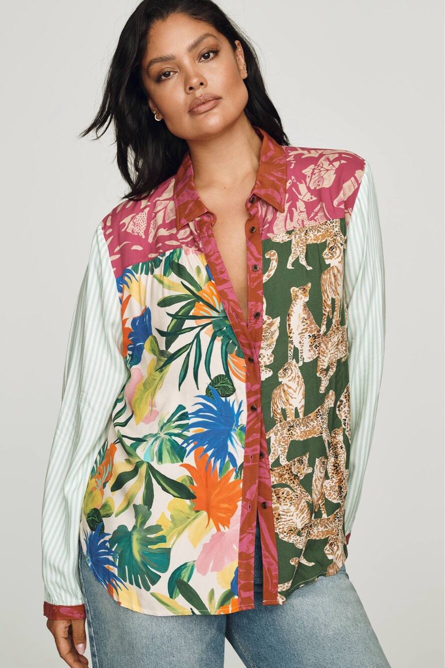 nwt ANTHROPOLOGIE MAEVE sz 1X The Paz Buttondown in tropical motif